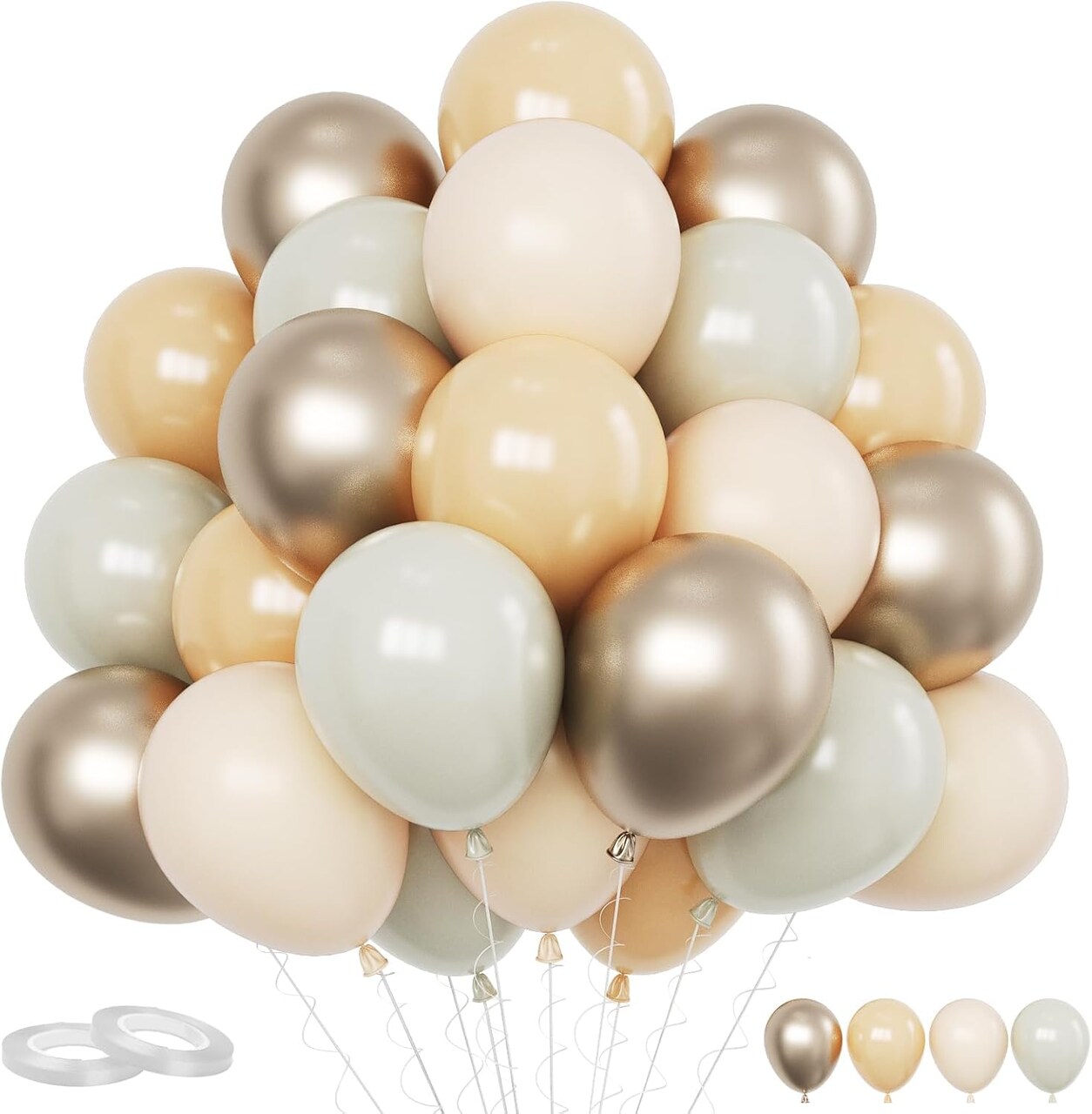 Beige Balloon Set, 60PCS Nude Birthday Balloons, 12Inch Sand White Apricot Double Stuffed Balloon Neutral Champagne Gold Balloons for Birthday Baby Shower Wedding Boho Bride Party Decorations